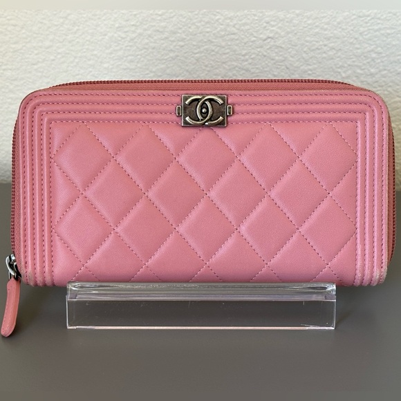 Chanel Quilted Lambskin Pink Boy Zippy Wallet - Picture 1 of 16